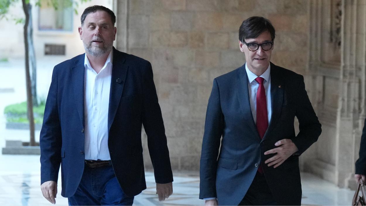 El president de la Generalitat, Salvador Illa, i el líder d'ERC, Oriol Junqueras. EP 