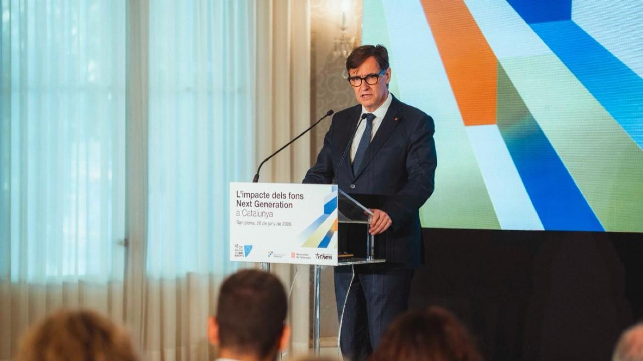 El president de la Generalitat, Salvador Illa, a la jornada 'L'impacte dels fons Next Generation a Catalunya'. Arnau Carbonell