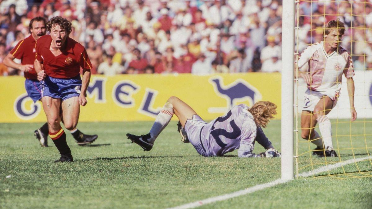 Butragueño celebrant un gol a Bèlgica. EP