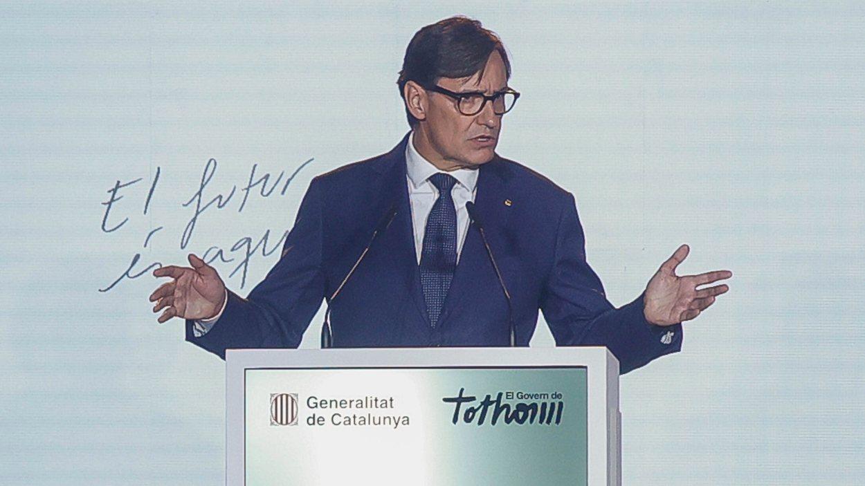 El president de la Generalitat, Salvador Illa, ofereix la conferència «El futur és aquí» amb motiu de l’equador del seu mandat, el 14 de setembre de 2026, a Barcelona. Kike Rincón / EP.