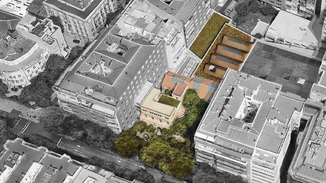 Imatge aèria del Museu Sorolla al costat de l’edifici de l’àtic de Chamberí, al passeig del General Martínez Campos. Arxiu EP