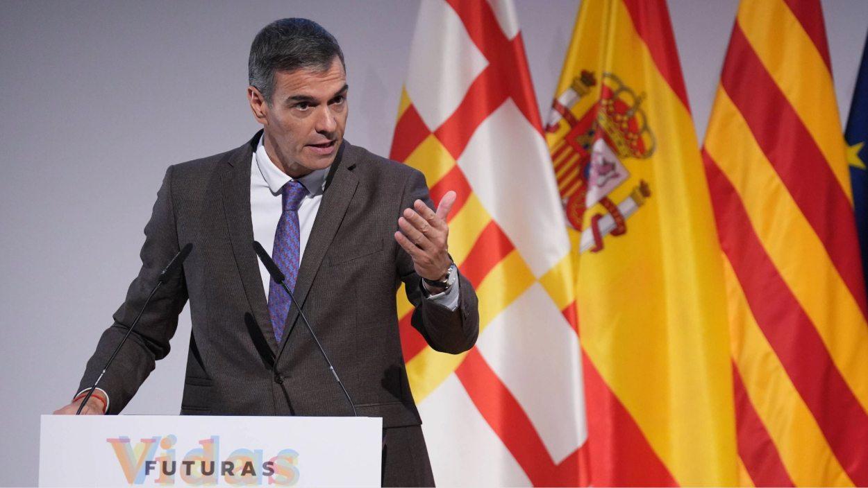 El president del Govern d'Espanya, Pedro Sánchez, a l'acte de presentació de l'informe 'Vidas Futuras', al Museu del Disseny (DHUB) de Barcelona, a 28 de setembre de 2026. David Zorrakino / EP